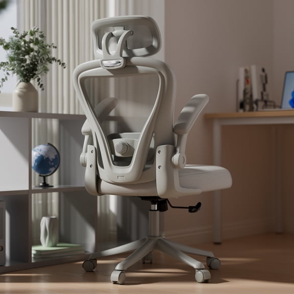 iooHug Ergonomic Mesh Office Chair with Adjustable Lumbar Support, Computer Desk Chair with Headrest, Flip-Up Arms,  Gray