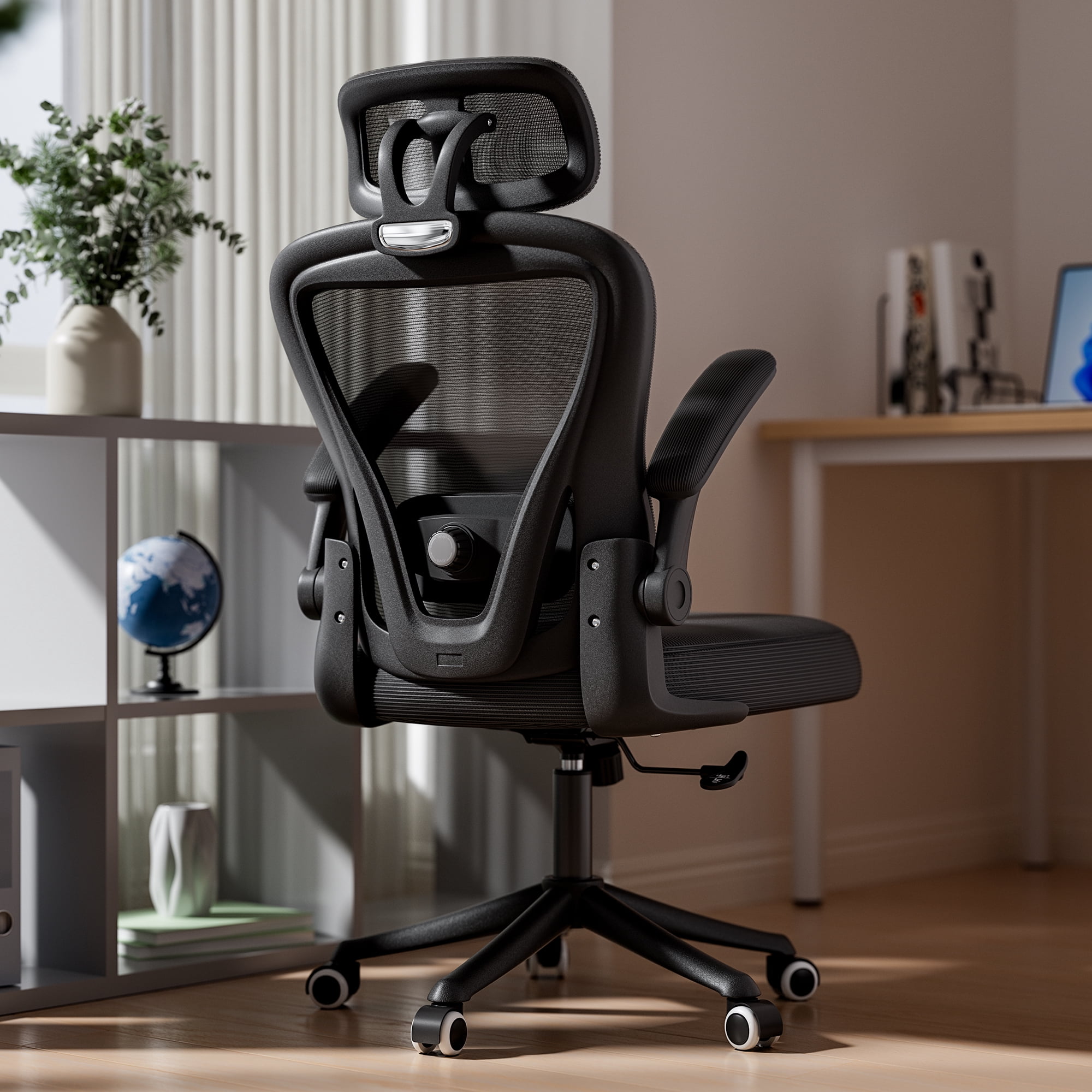 iooHug Ergonomic Mesh Office Chair with Adjustable Lumbar Support, Computer Desk Chair with Headrest, Flip-Up Arms, Black