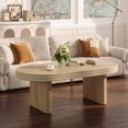 thumbnail image 1 of iooHug Mid‑Century Modern Oval Coffee Table,Solid Wood Veneer 47.24 Inch Cocktail Table for Living Room Home Office,Natural, 1 of 7