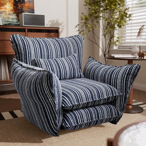 iooHug Modern Upholstered Accent Chair with Lumbar Pillow, Chenille Fabric White Armchair, 23" Deep Seat Living Room Chair, Comfortable Lounge Chair for Bedroom, Apartment, Home Office