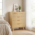 thumbnail image 1 of iooHug Natural Wood 5-Drawer Chest, Modern Vertical Dresser with Wave Pattern & Metal Handles for Bedroom, Closet, Small Spaces, 1 of 8