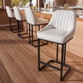 thumbnail image 1 of iooHug Set of 4 Modern Bar Stools with Metal Legs and Footrest, 24” Upholstered Counter Height Chairs, PU Leather Bar Chairs for Kitchen Island, White, 1 of 6