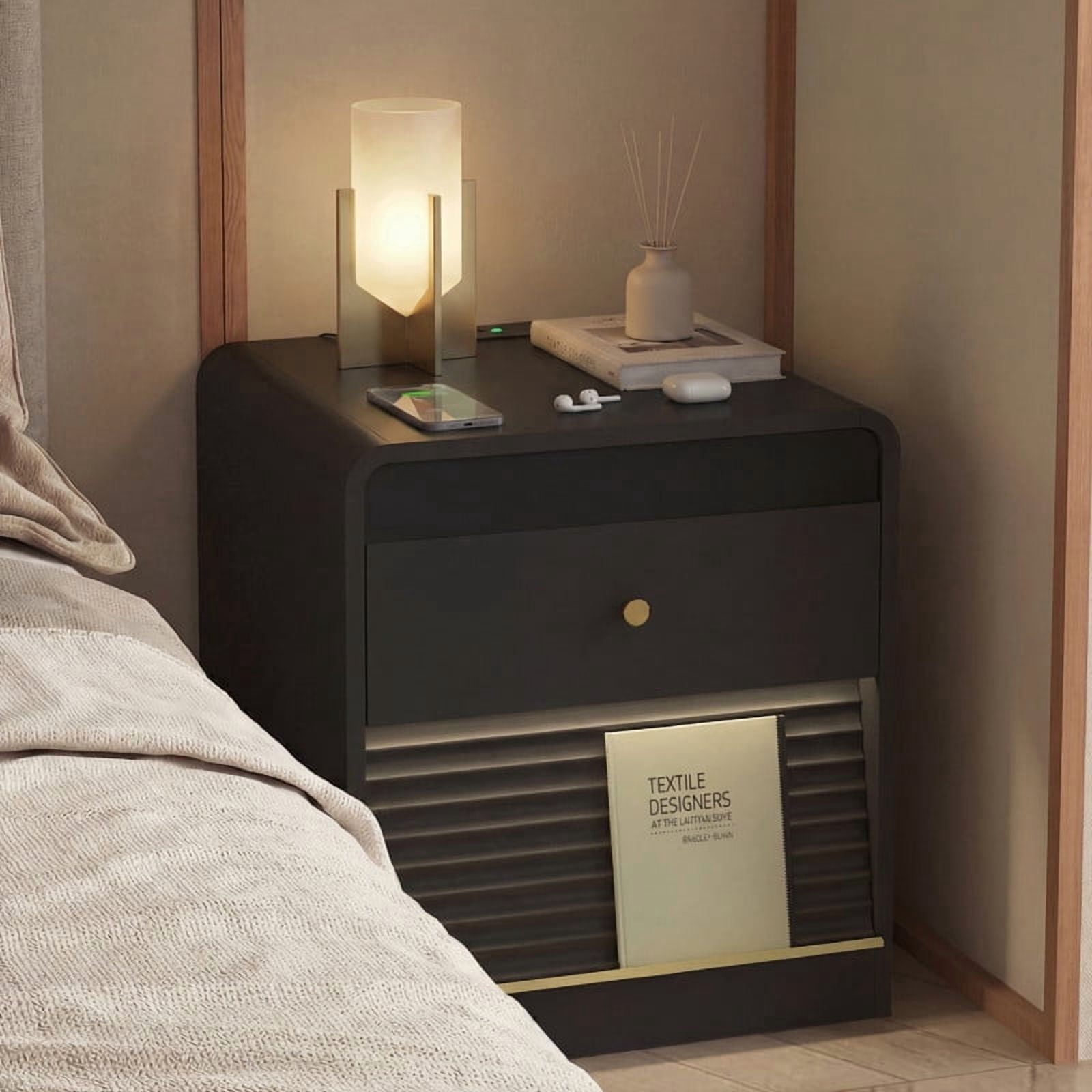 iooHug Smart Nightstand with Voice Control 7-Color Light, 1 AC Outlet ...
