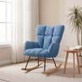 thumbnail image 1 of iooHug Tufted Teddy Fabric Rocking Chair, High Back Upholstered Glider Chair With Solid Wood Rocker Legs for Living Room Bedroom Nursery, Blue, 1 of 9