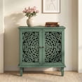 thumbnail image 1 of iooHug Vintage Hollow-Carved Accent Cabinet, 2-Door Storage Sideboard with Adjustable Shelf and Solid Wood Legs, for Living Room, Entryway,Green, 1 of 9
