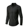 thumbnail image 1 of iopqo mens shirts men's fashion business leisure lapel pure color long-sleeved shirt top blousemens dress shirts long sleeve shirts for men black m, 1 of 3