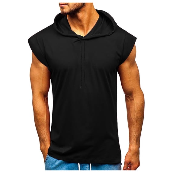 iopqo tank tops men men fitness muscle solid sleeveless hooded bodybuilding tight-drying topssummer tops mens t shirt black m