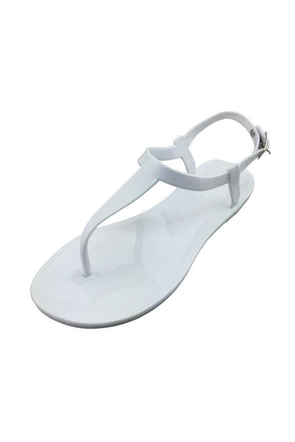 women's sandals women's fashion casual flats rhinestone round toe sandals buckle strap shoes simple colored diamond jelly white 37