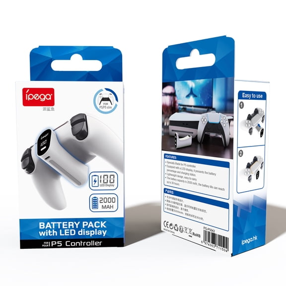 ipega PS5/PS5 Slim Controller External Battery Pack - Digital Display Charger, Fast Charging, Portable Power Bank for DualSense Controllers | PS5 Accessories