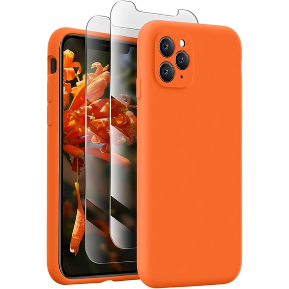 for iphone 11 Pro Case,[Camera Protection] Silicone Upgraded Shockproof Protective Phone Case with [2X Screen Protectors],Soft Anti-Scratch Microfiber Lining, 5.8 inch,Neon Orange