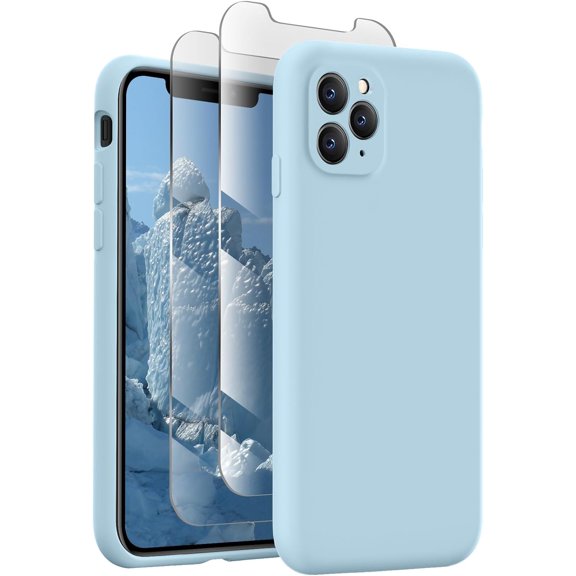 for iphone 11 Pro Case,[Camera Protection] Silicone Upgraded Shockproof Protective Phone Case with [2X Screen Protectors],Soft Anti-Scratch Microfiber Lining, 5.8 inch,Sky Blue