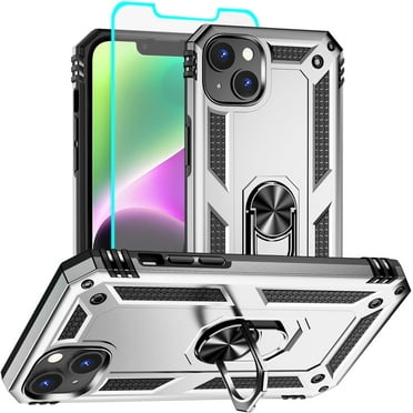 for iphone 14 Case, iphone 14 Phone Case with HD Screen Protector, [Military Grade 16ft. Drop Tested] Ring Shockproof Protective Phone Case for iphone 14,Sliver