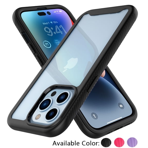 For iphone 14 Pro Phone Case, Ebizware Heavy Duty Shockproof Clear Back Case [Military Grade Drop Tested] Dual Layer Full Body Protective Cover for Apple iphone 14 Pro - Black