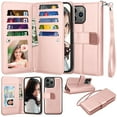 thumbnail image 1 of iphone 15 Phone Case, Leather Wallet Case for Apple iphone 15, Ebizware Credit Card Cash Holder Folio Flip [Detachable] Kickstand Magnetic Cover & Lanyard for Women Men [Rose Gold], 1 of 8