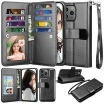 iphone 15 Plus Phone Case, Leather Wallet Case for Apple iphone 15 Plus, Ebizware Credit Card Cash Holder Folio Flip [Detachable] Kickstand Magnetic Cover & Lanyard for Women Men [Black]