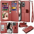 thumbnail image 1 of iphone 15 Pro Max Phone Case, Leather Wallet Case for Apple iphone 15 Pro Max, Ebizware Credit Card Cash Holder Folio Flip [Detachable] Kickstand Magnetic Cover & Lanyard for Women Men [Wine Red], 1 of 8