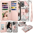 thumbnail image 1 of For iphone 15 Pro Phone Case, Leather Wallet Case for Apple iphone 15 Pro, Ebizware Credit Card Cash Holder Folio Flip [Detachable] Kickstand Magnetic Cover & Lanyard for Women Men [Marble Pink], 1 of 8