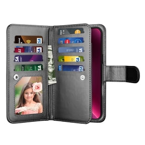 iphone 16 Pro Phone Case, Leather Wallet Case for Apple iphone 16 Pro, Ebizware Credit Card Cash Holder Folio Flip [Detachable] Kickstand Magnetic Cover & Lanyard for Women Men [Black]