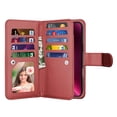 thumbnail image 1 of iphone 16 Pro Phone Case, Leather Wallet Case for Apple iphone 16 Pro, Ebizware Credit Card Cash Holder Folio Flip [Detachable] Kickstand Magnetic Cover & Lanyard for Women Men [Wine Red], 1 of 6