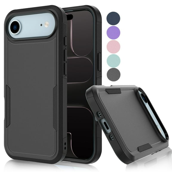 For iphone 17 Air Case, Shockproof Heavy Duty Rugged Cell Phone Case for iphone 17 Air Cover, Tekcoo Military Grade Full Body Protection Dual Layer Sturdy Durable Cute Bumper - Black