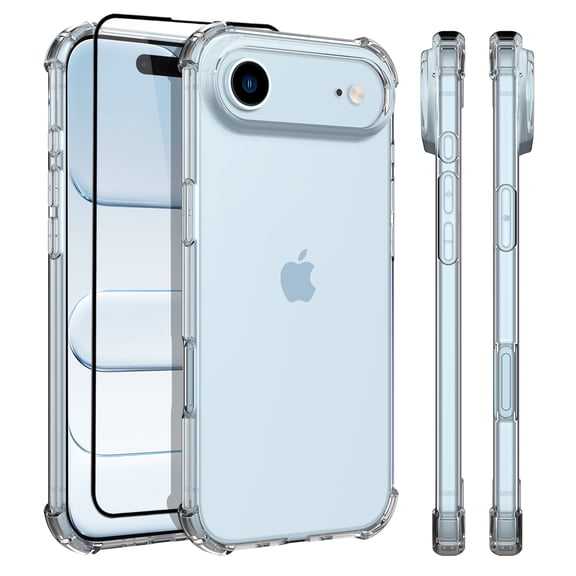 For iphone 17 Air Clear Case with Screen Protector, Ebizware Non-Yellowing Shockproof Slim Cell Phone Case Full Body Protective Soft TPU Cover for iPhone 17 Air 6.5" - Crystal Clear