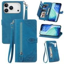 For iphone 17 Pro 6.3-inch Case, Wallet for Women Men, Durable PU Leather Magnetic Flip Lanyard Strap Wristlet Zipper Card Holder Wallet Phone Case for iphone 17 Pro