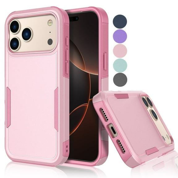For iphone 17 Pro Case, Shockproof Heavy Duty Rugged Cell Phone Case for Apple iphone 17 Pro Cover, Tekcoo Military Grade Full Body Protection Dual Layer Sturdy Durable Cute Bumper - Rose Gold