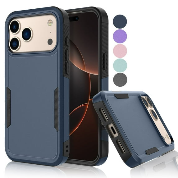 For iphone 17 Pro Case, Shockproof Heavy Duty Rugged Cell Phone Case for Apple iphone 17 Pro Cover, Tekcoo Military Grade Full Body Protection Dual Layer Sturdy Durable Cute Bumper - Blue