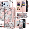 thumbnail image 1 of For iphone 17 Pro Case Wallet with Card Holder, Lanyard and Kickstand for Women Men, Ebizware Magnetic Flip Detachable PU Leather Wallet Phone Case Cover for iphone 17 Pro 6.3" - Marble Pink, 1 of 7