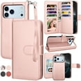thumbnail image 1 of For iphone 17 Pro Max Case Wallet with Card Holder, Lanyard and Kickstand for Women Men, Ebizware Magnetic Flip Detachable PU Leather Wallet Phone Case Cover for iphone 17 Pro Max 6.9" - Rose, 1 of 7