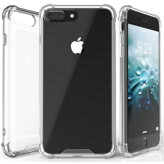 iphone 7/8 plus clear case, beyond cell aquaflex clear flexible tpu shock absorbing bumper case cover with transparent hard backside for apple iphone 7/8 plus (5.5")