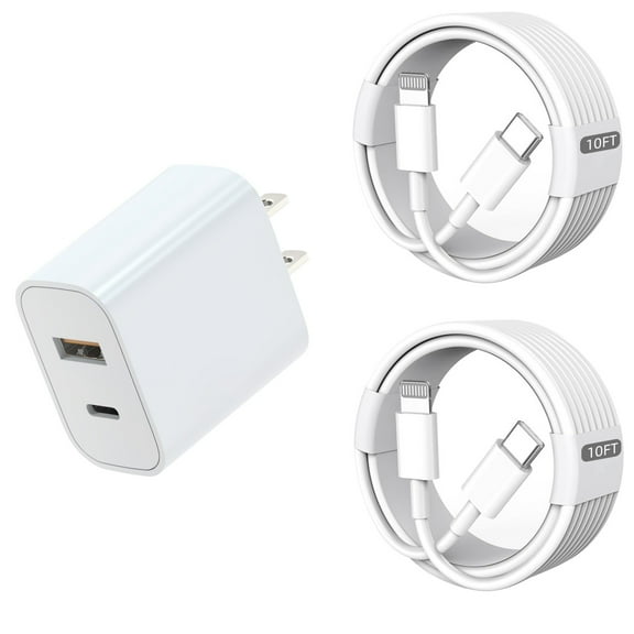 Iphone 14 Fast Charger[MFI Certified] Dual Port USB C +USB A  Wall Charger Adapter with 10ft Lightning Cable Compatible for IPhone 14/13/12/Mini/ Pro/Pro Max/SE 2020/11/Pro Max/XS/XS Max/XR/8P
