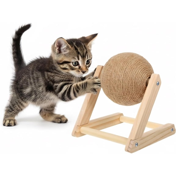 iplusmile Rolling Cat Scratcher Ball with Sisal Cover and Stable Stand Interactive Cat Toy for Indoor Exercise and Claw Maintenance Suitable for Kittens and Adult Cats 7 Inch