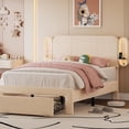 thumbnail image 1 of iPormis Twin Bed Frame with Storage Drawers and Side-Shelf Upholstered Headboard, Velvet Bed Frame with LED Lights, USB Port and Type-C Port,Beige, 1 of 7