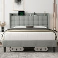 thumbnail image 1 of ipormis Queen Size Bed Frame with Charging Station，Upholstered Platform Bed Frame  with Wingback Storage Headboard, No Box Spring Needed,Light Grey, 1 of 8
