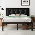 thumbnail image 1 of ipormis Queen Size Metal Platform Bed Frame,Faux Leather Button Tufted Headboard&12" Underbed Storage, No Box Spring Needed, Easy Assembly, Black, 1 of 8