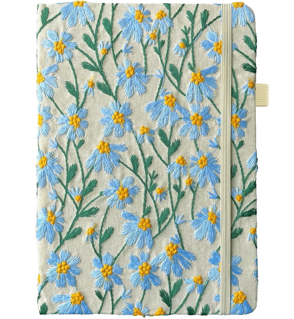 ipoul A5 Notebook, Embroidered Flower Journal, 8"x6", Hardcover, Lay Flat, Lined, Wide Ruled, Pretty, Daisy Gifts for Women, Blue