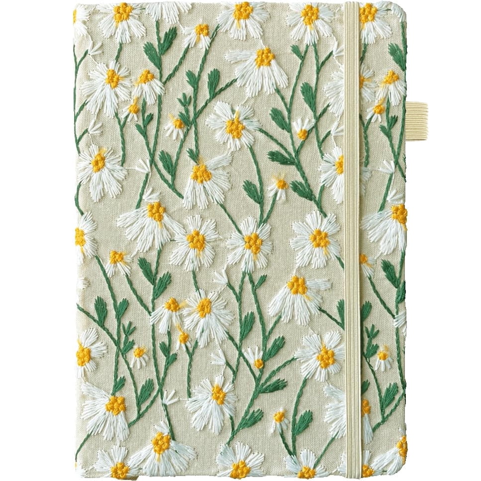 ipoul Daisy Gifts, Embroidered Floral Notebook, A5, 8"x6", Lined Paper, Hardcover, Lay Flat, Pretty Journal for Women, White