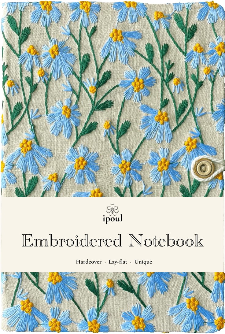 ipoul Graph Paper Notebook, Hardcover, Lay Flat, A5, 8"x6", Grid Paper, Flower Journal, Pretty, Daisy Gifts for Women, Blue