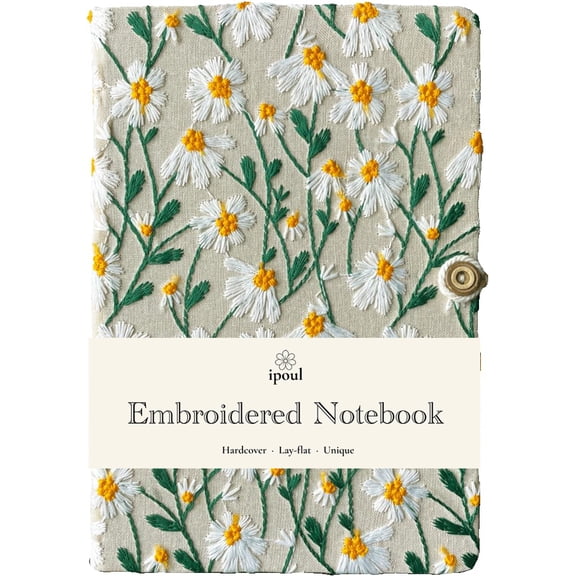 ipoul Grid Notebook, Hardcover, Lay Flat, A5, 8"x6", Squared Paper, Cute Journal for Women, Daisy Gifts, White