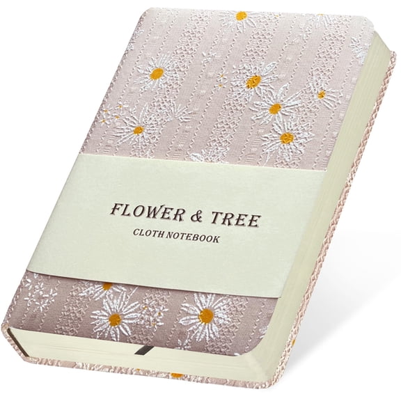 ipoul Fabric Pocket Notebook, Hardcover Journal, A6, 4x6 Small Notebook & Sketchbook, Lay Flat, Daisy Gifts for Women, Pink