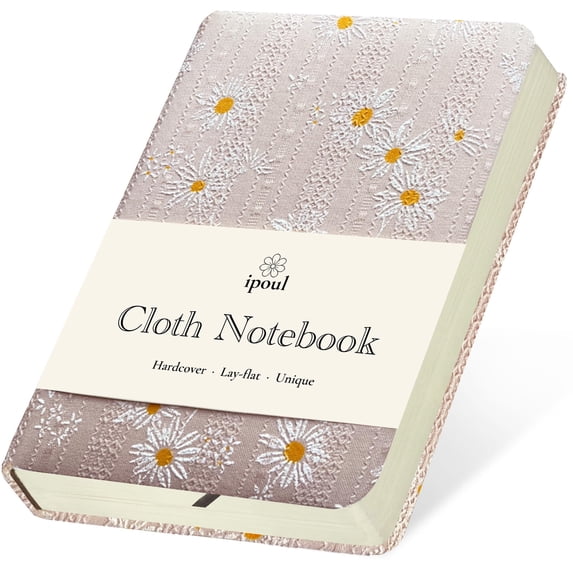 ipoul Fabric Pocket Notebook, Hardcover Journal, A6, 4x6 Small Notebook & Sketchbook, Lay Flat, Daisy Gifts for Women, Pink