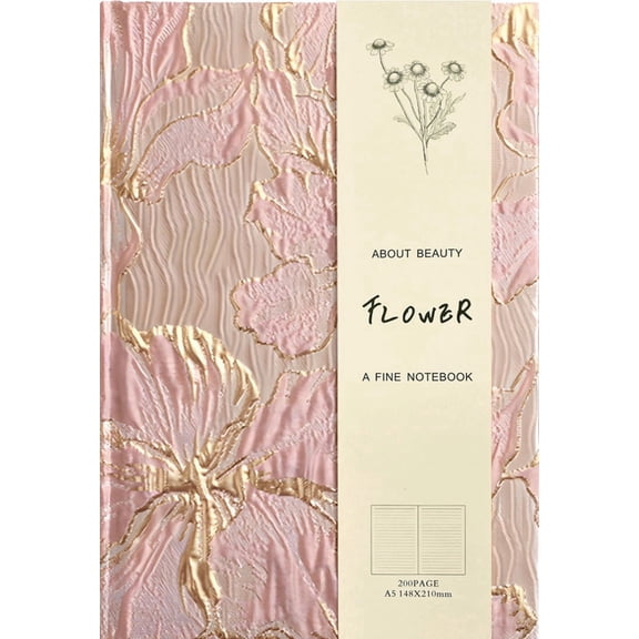 ipoul Floral Journal for Women, Hardcover Notebook, A5, 6x8, Ruled Pages, Lay Flat, Pretty Journal, Lily Flower, Pink
