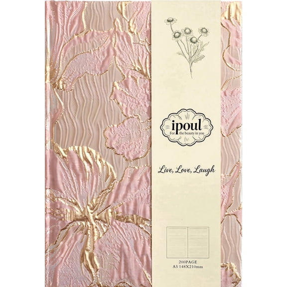 ipoul Floral Journal for Women, Hardcover Notebook, A5, 6x8, Ruled Pages, Lay Flat, Pretty Journal, Lily Flower, Pink