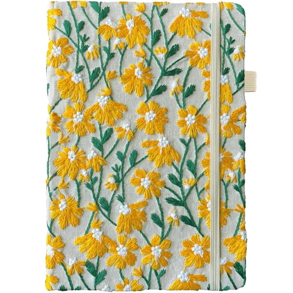 ipoul Flower Journal, Embroidered, Beautiful Journals for Women, 8"x6", Hardcover, Lay Flat, A5, Lined Paper, Yellow Daisy