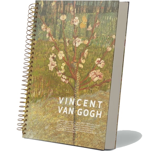 ipoul Large Spiral Notebook, B5, 8x10, Big, Hardcover, Lay-flat, Lined, Van Gogh Almond Tree