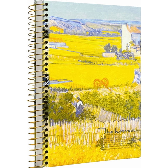 ipoul Large Spiral Notebook, B5, 8x10, Hardcover Journal, Lay Flat, Thick, 300 Pages, Lined Page, Wide Ruled, Vincent Van Gogh Gifts, The Harvest, Yellow