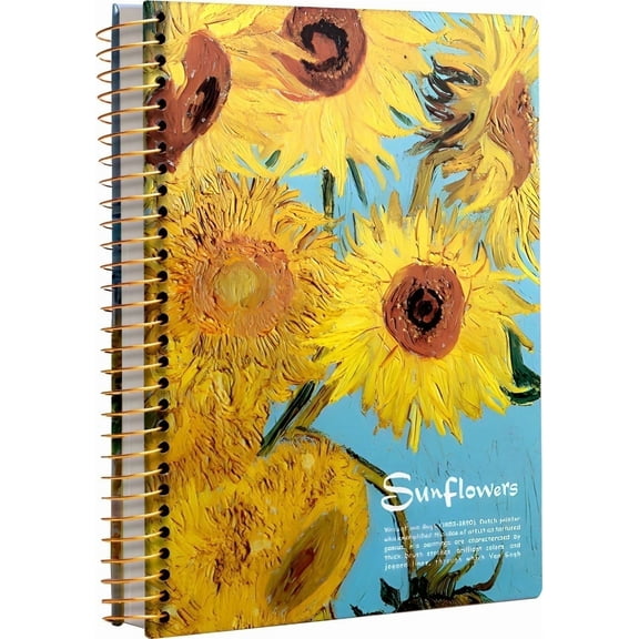 ipoul Large Spiral Notebook, B5, 8x10, Big, Hardcover, Lay-flat, Lined, Van Gogh Sunflower