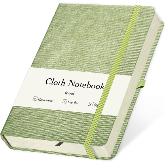 ipoul Linen Notebook, College Ruled, Hardcover, Lay Flat, B6, Small, 5x7, Thick, 100gsm, Green, Journal for Study, Office, Writing