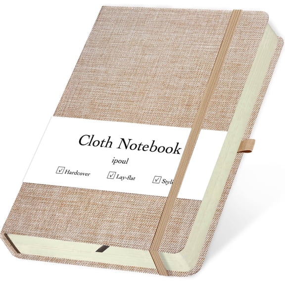 ipoul Linen Notebook, College Ruled, Hardcover, Lay Flat, B6, Small, 5x7, Thick, 100gsm, Pink, Journal for Study, Office, Writing